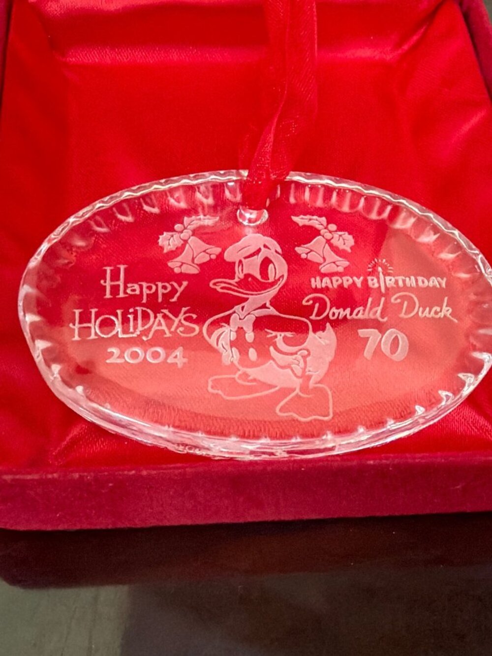 2004 Waterford Crystal Donald Duck 70th Birthday Ornament w/ Box & Pouch - Picture 3 of 8